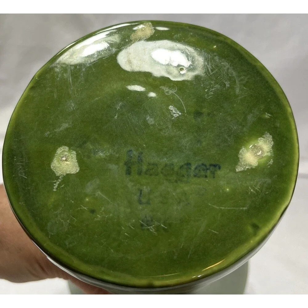 Vintage Mid Century Haeger Art Pottery Avocado Green Pedestal Ceramic Vase 9.5in